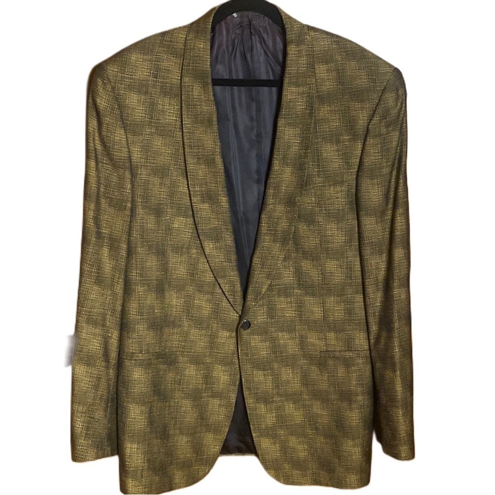 Jhane Barnes shawl collar Wool sport Coat jacket in black brown Size Men's 44L - Picture 2 of 9
